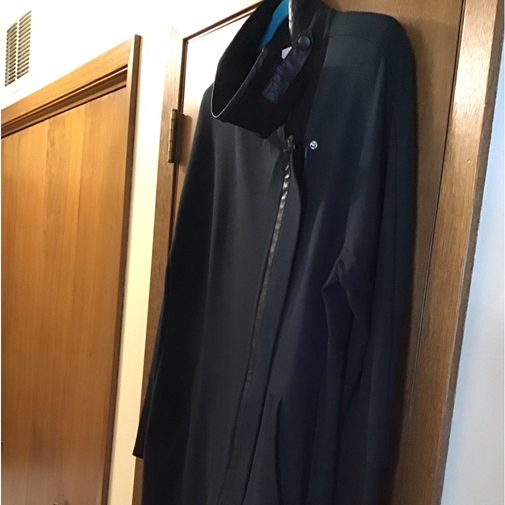 CAbi Black Stand-Collar Trench Coat with Asymmetrical Zip